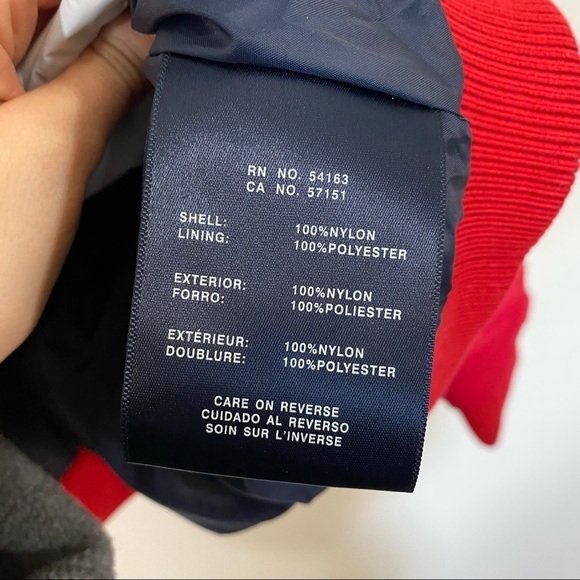 Tommy Hilfiger Color Block Navy Blue Red White Puffer Puffy Hoodie Short Coat - Picture 5 of 5